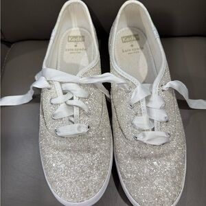 Keds x kate spade Glitter Lace-Up Sneakers in Silver